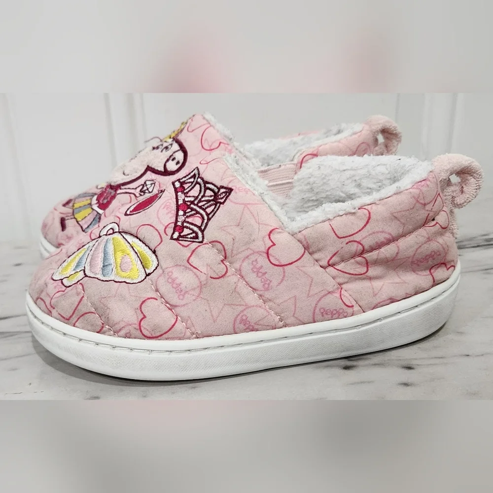 Peppa Pig quilted faux fur lined house shoes slippers toddler size 7-8